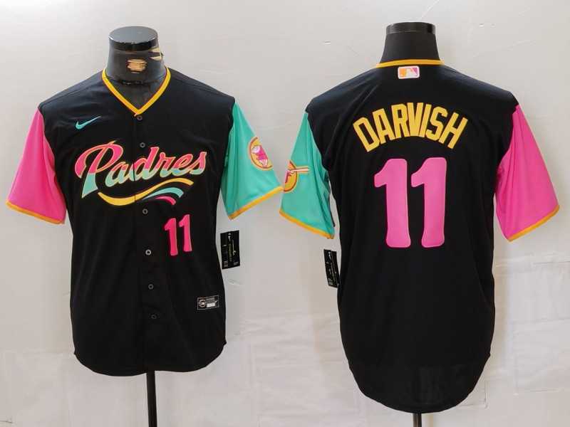 Men%27s San Diego Padres #11 Yu Darvish Black Player Number Fashion Baseball Jersey